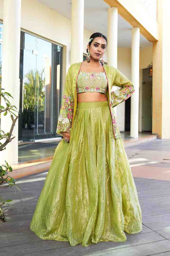 parrot-green-color-sequence-thread-work-designer-wedding-lehenga-choli-for-wedding-function