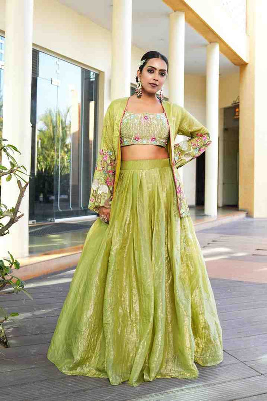 parrot-green-color-sequence-thread-work-designer-wedding-lehenga-choli-for-wedding-function