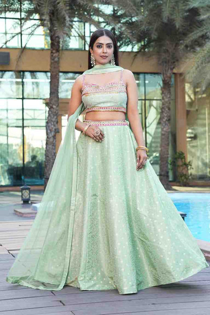 parrot-green-color-sequence-embroidery-work-designer-lehenga-choli-for-wedding-haldi-function